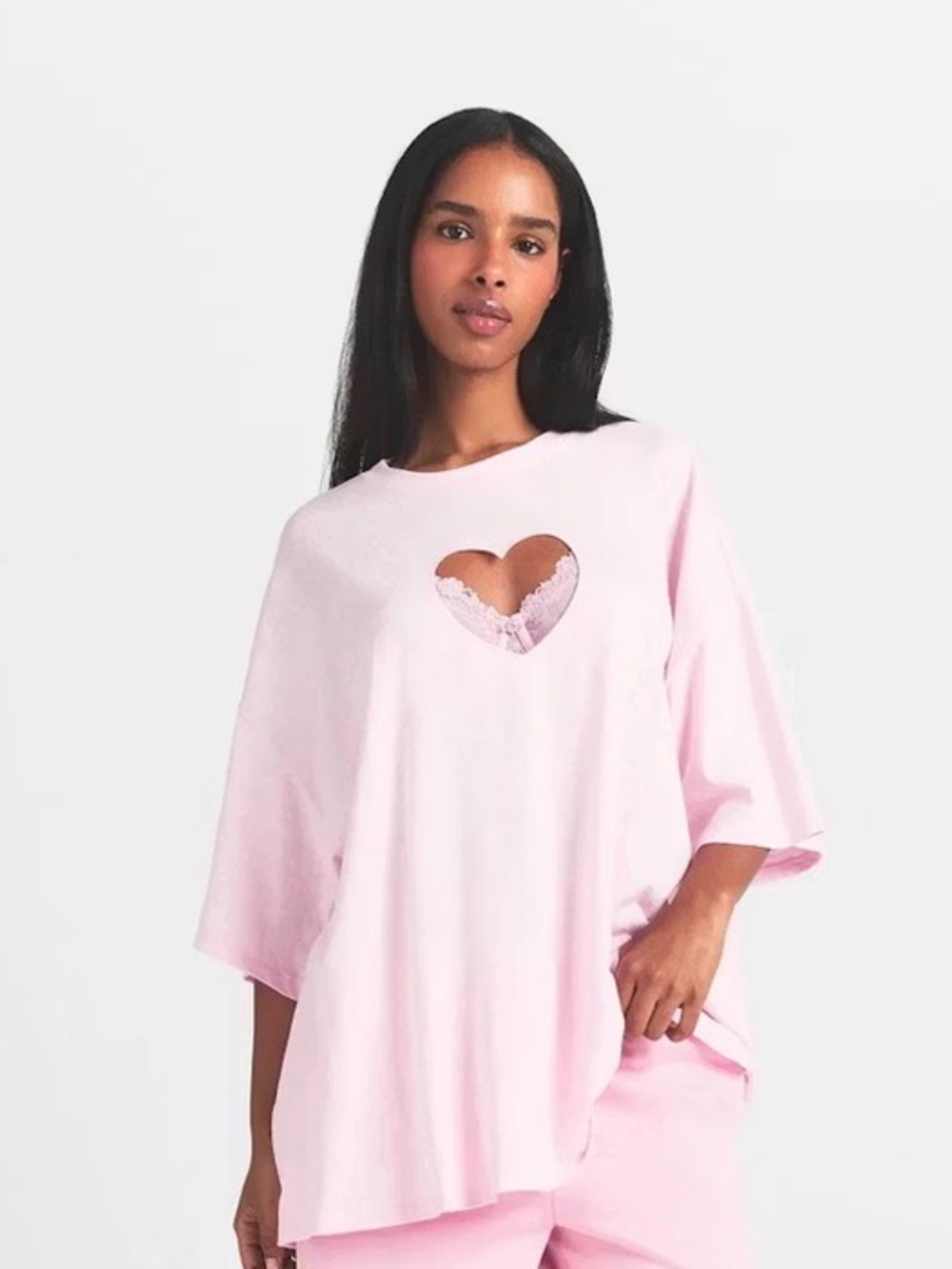 SKIMS Light Pink Short Sleeve Tee with Heart Cutout NWT - Picture 2 of 4